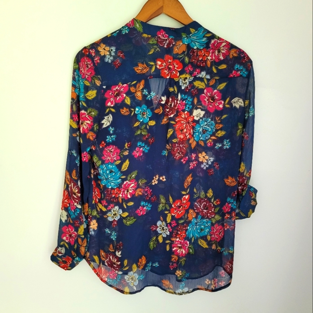 KUT From Kloth |  Navy Sinclair Chiffon Floral Blouse - Picture 3 of 6